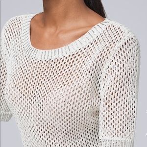 White House black market white netted sweater with rhinestones